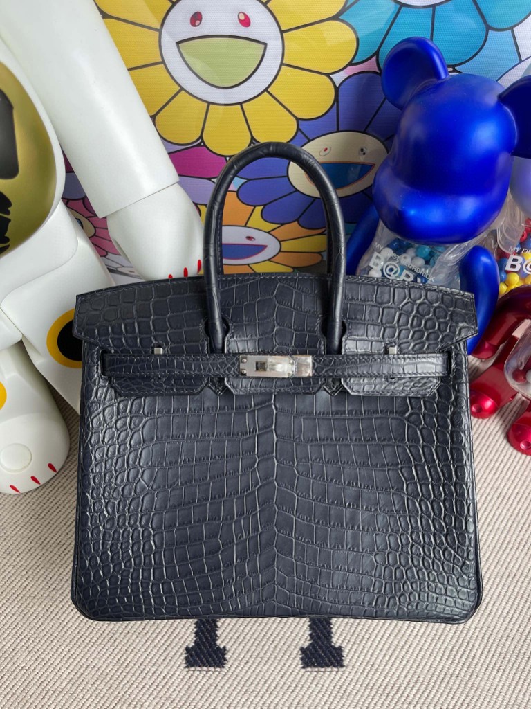 Hermès（爱马仕）Birkin 铂金包 Crocodile matt 雾面鳄鱼 CK76 深海蓝 Blue indigo 银扣 25cm 顶级手缝