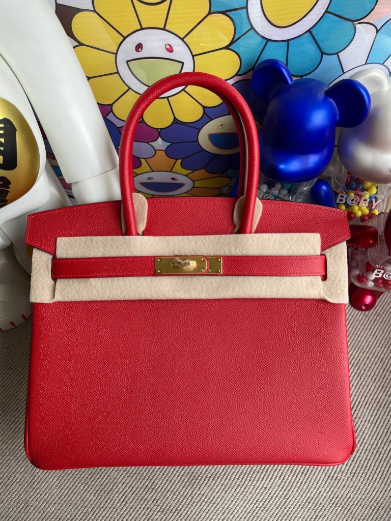 Hermès（爱马仕）Birkin 铂金包 Epsom 原厂掌纹皮 Q5 国旗红 Rouge casaque 金扣 30cm 顶级手缝