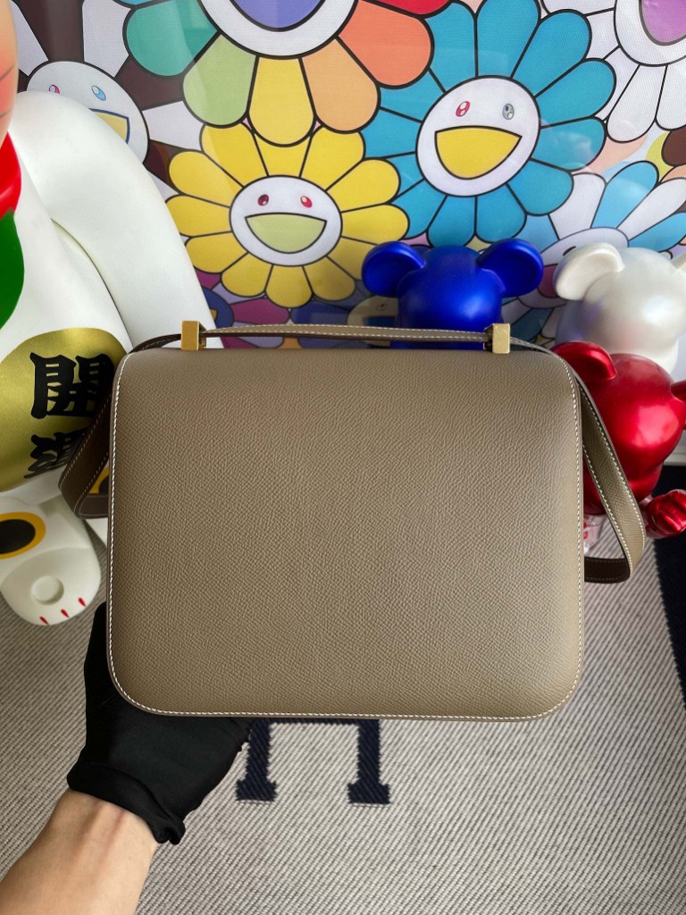 Hermès（爱马仕）Constance 空姐包 Epsom 原厂掌纹皮 ck18 大象灰 Etoupe 金扣 24cm 顶级手缝