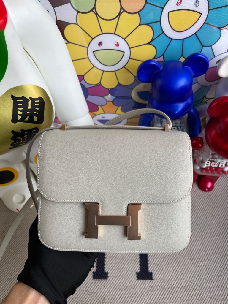 Hermès（爱马仕）Constance 空姐包 evecolor 珍珠灰 玫瑰金扣 18cm 顶级手缝