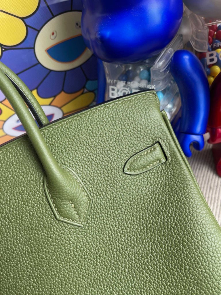 Hermès（爱马仕）Birkin 铂金包 原厂小牛皮 橄榄绿 银扣 25cm 顶级手缝