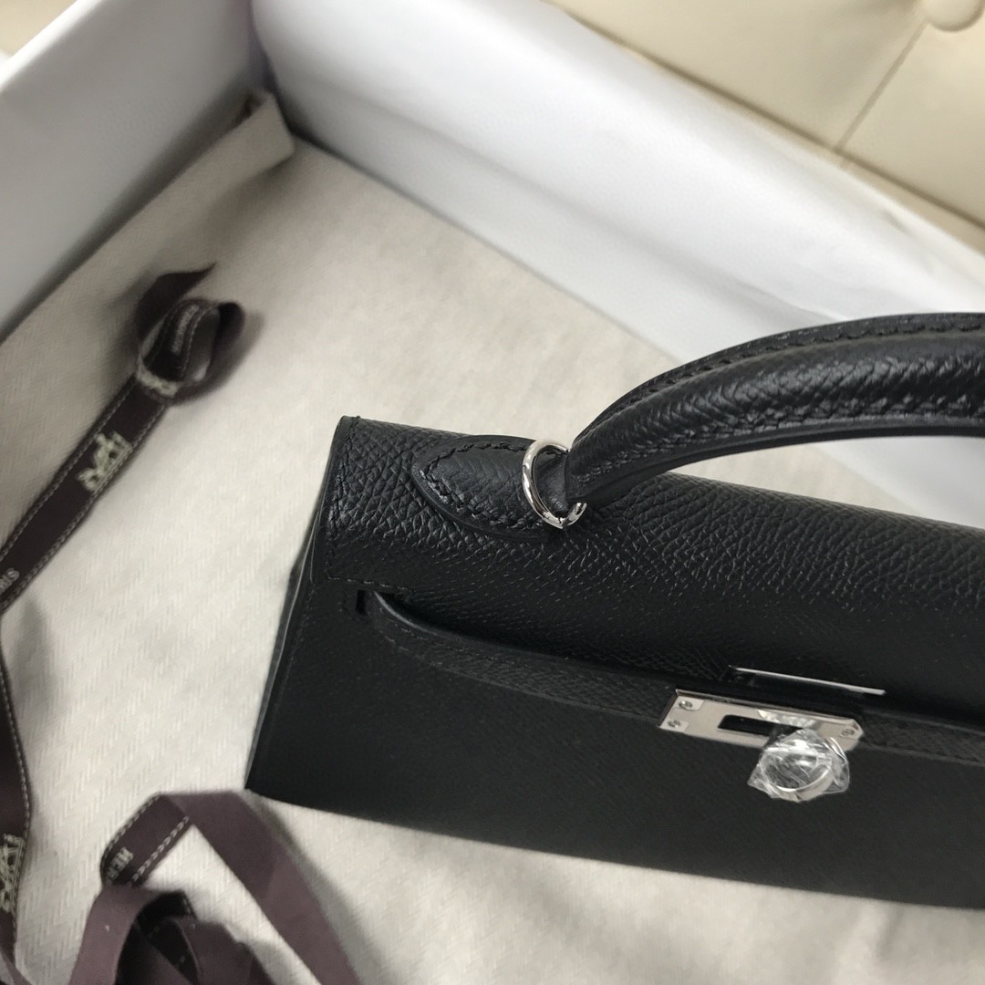 Hermès（爱马仕）Mini kelly ll Epsom 原厂掌纹皮 ck89 黑色 noir 银扣 顶级手缝 现货