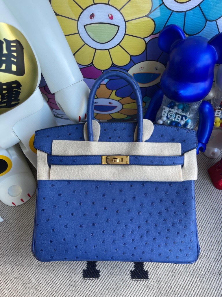 Hermès（爱马仕）Birkin 铂金包 Ostrich kk鸵鸟 7Q希腊蓝 mykonos 金扣 25cm 顶级手缝