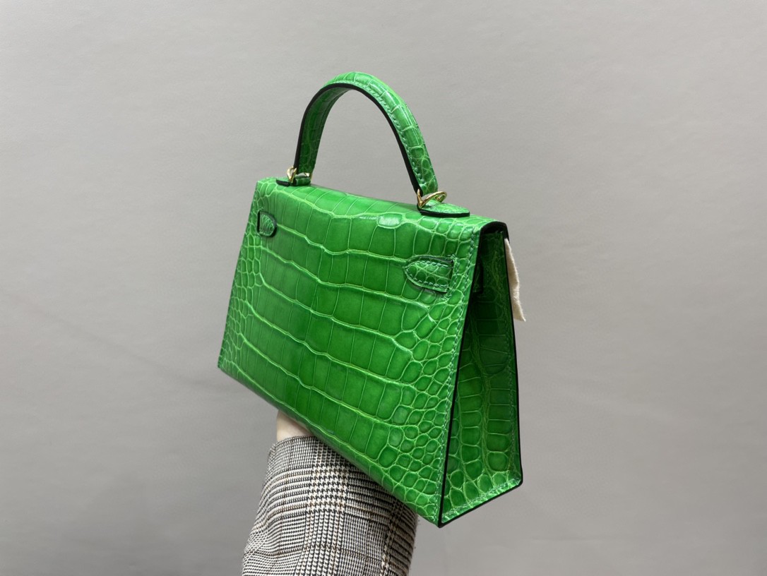 Hermès（爱马仕）Mini kelly ll Alligator shiny 亮面鳄鱼 1L 仙人掌绿 金扣 顶级手缝 现货