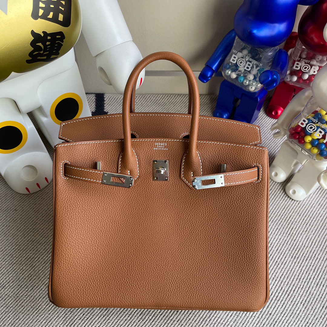 Hermès（爱马仕）Birkin 铂金包 原厂小牛皮 togo ck37 金棕色 gold 银扣 25cm 现货