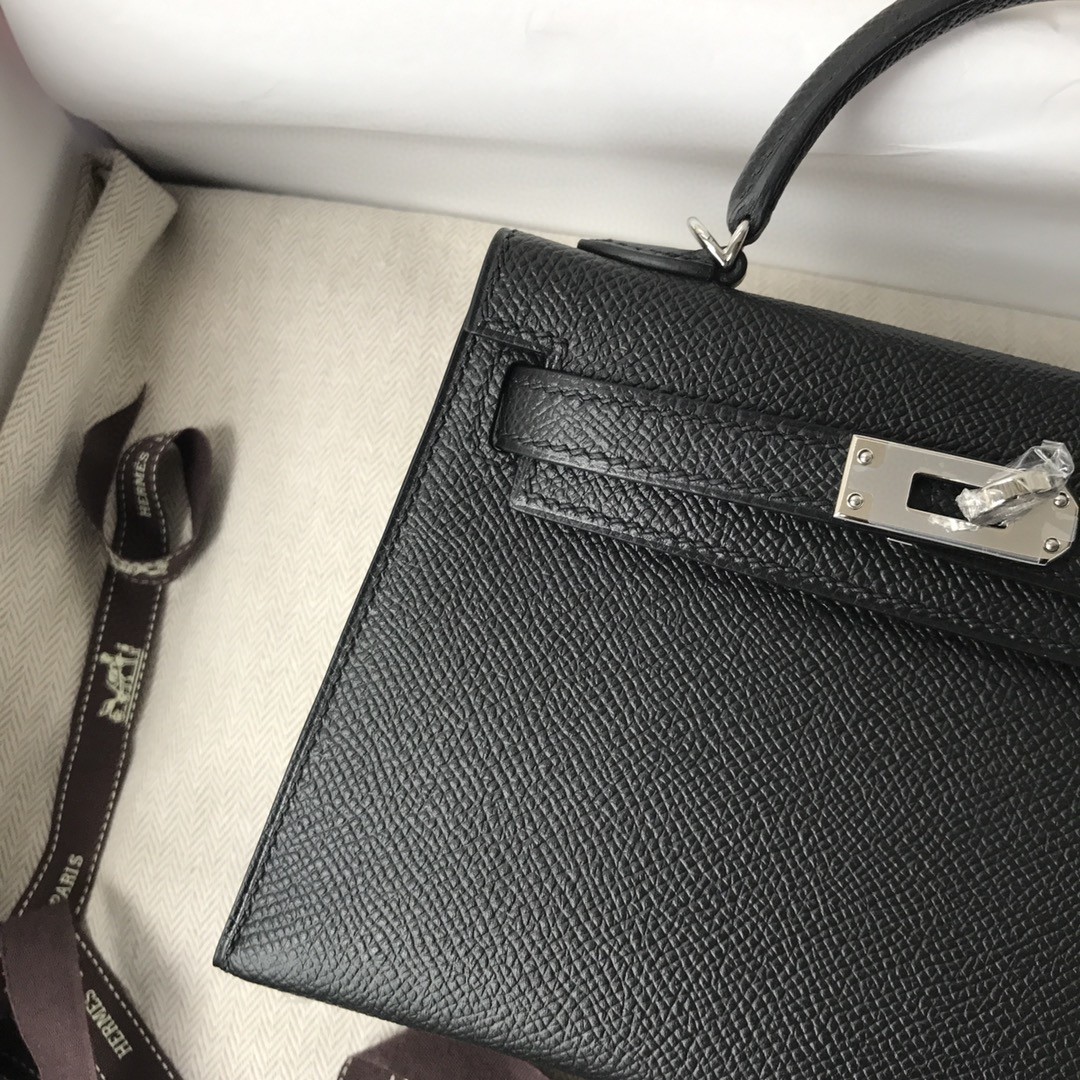 Hermès（爱马仕）Mini kelly ll Epsom 原厂掌纹皮 ck89 黑色 noir 银扣 顶级手缝 现货