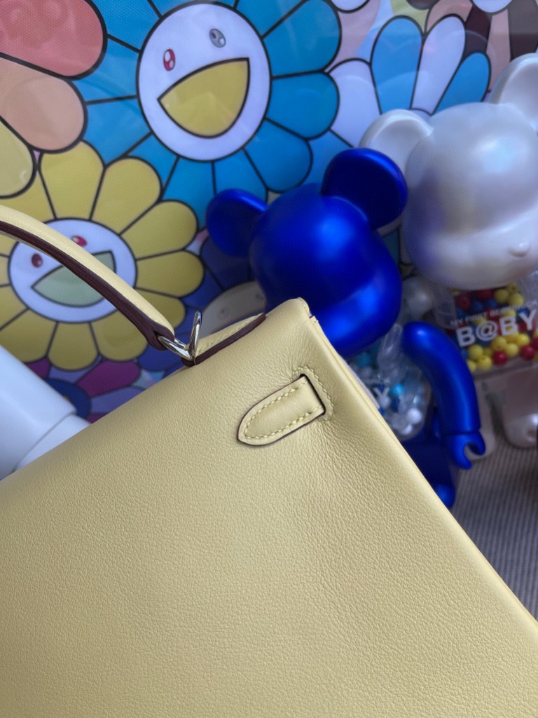 Hermès（爱马仕）Kelly 凯莉包 Swift 1Z 小鸡黄 银扣 25cm 顶级手缝 定制