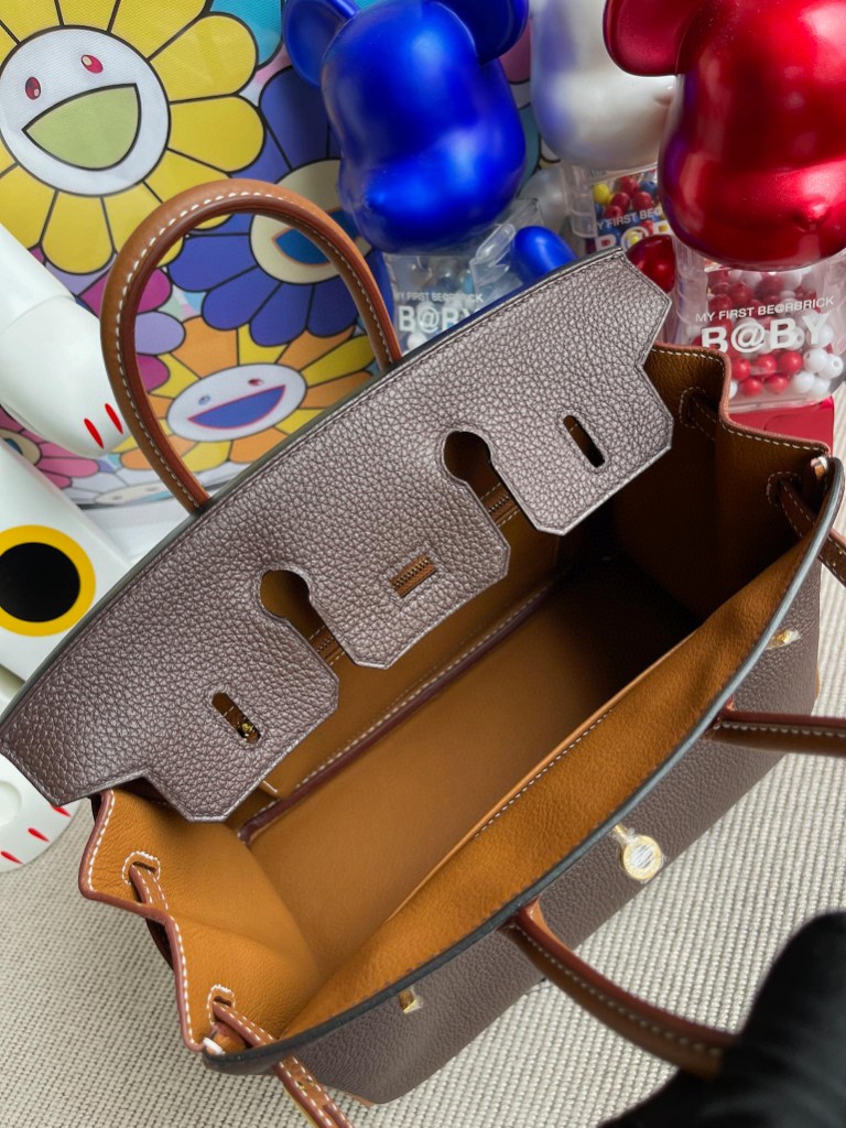 Hermès(爱马仕)Birkin 铂金包 原厂小牛皮 togo 乌木色 拼 金棕色 金扣 马蹄印 25cm-拉尔森鳄鱼皮具定制 - 爱马仕包包官网 Hermès(爱马仕)Birkin 铂金包 原厂小牛皮 togo 乌木色 拼 金棕色 金扣 马蹄印 25cm