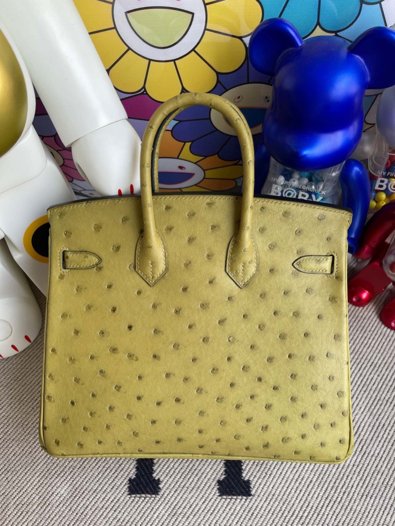 Hermès（爱马仕）Birkin 铂金包 Ostrich kk鸵鸟 草绿色 银扣 25cm 顶级手缝