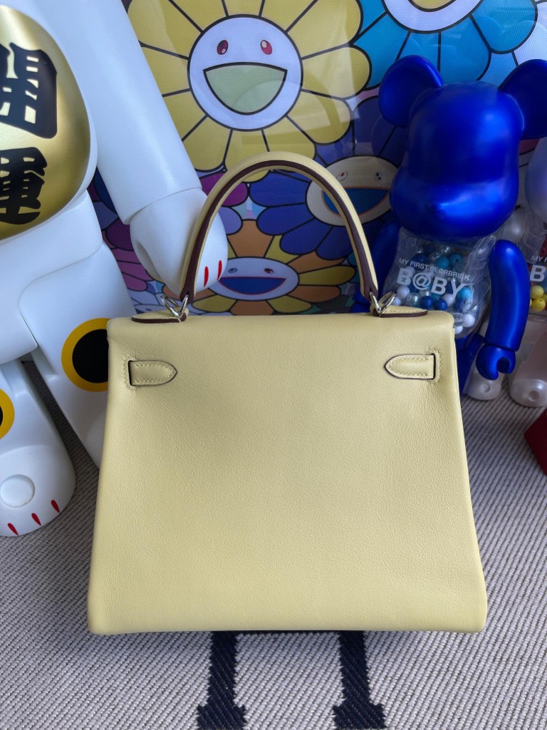 Hermès（爱马仕）Kelly 凯莉包 Swift 1Z 小鸡黄 银扣 25cm 顶级手缝 定制