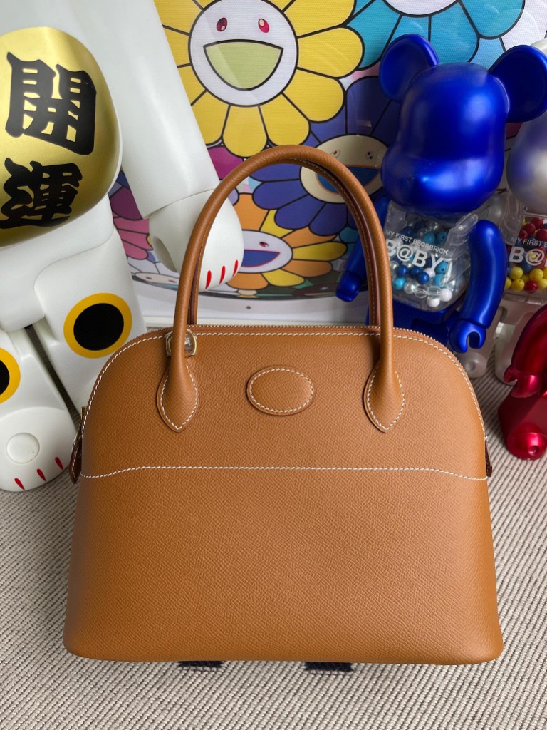 Hermès（爱马仕）Bolide 保龄球包 Epsom 原厂掌纹皮 ck37 金棕 Gold 金扣 27cm 顶级手缝