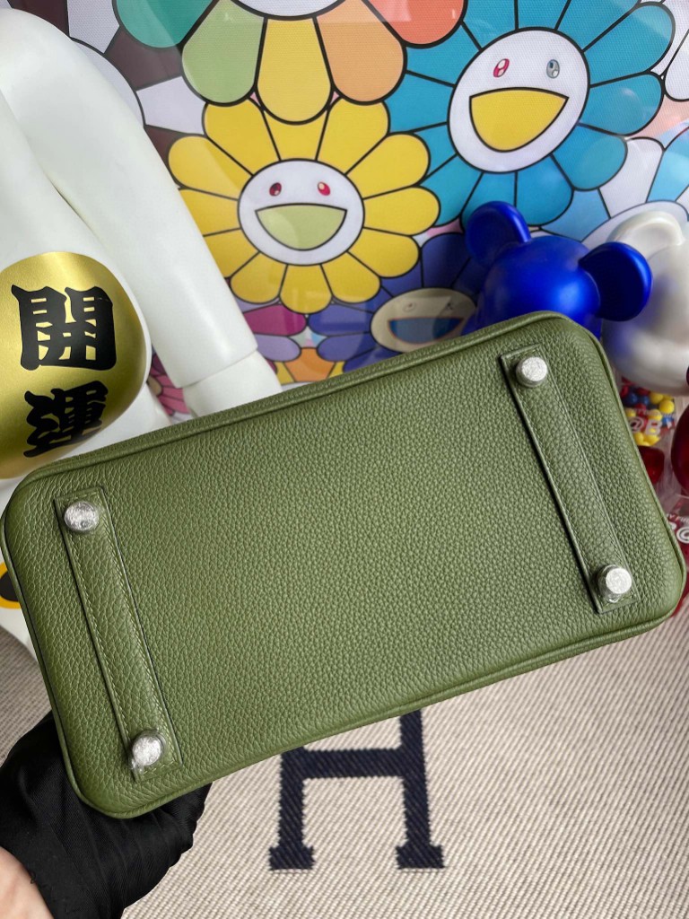 Hermès（爱马仕）Birkin 铂金包 原厂小牛皮 橄榄绿 银扣 25cm 顶级手缝
