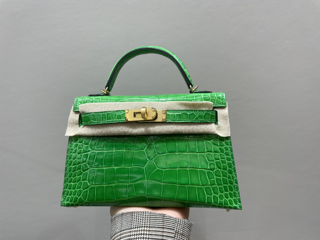 Hermès（爱马仕）Mini kelly ll Alligator shiny 亮面鳄鱼 1L 仙人掌绿 金扣 顶级手缝 现货