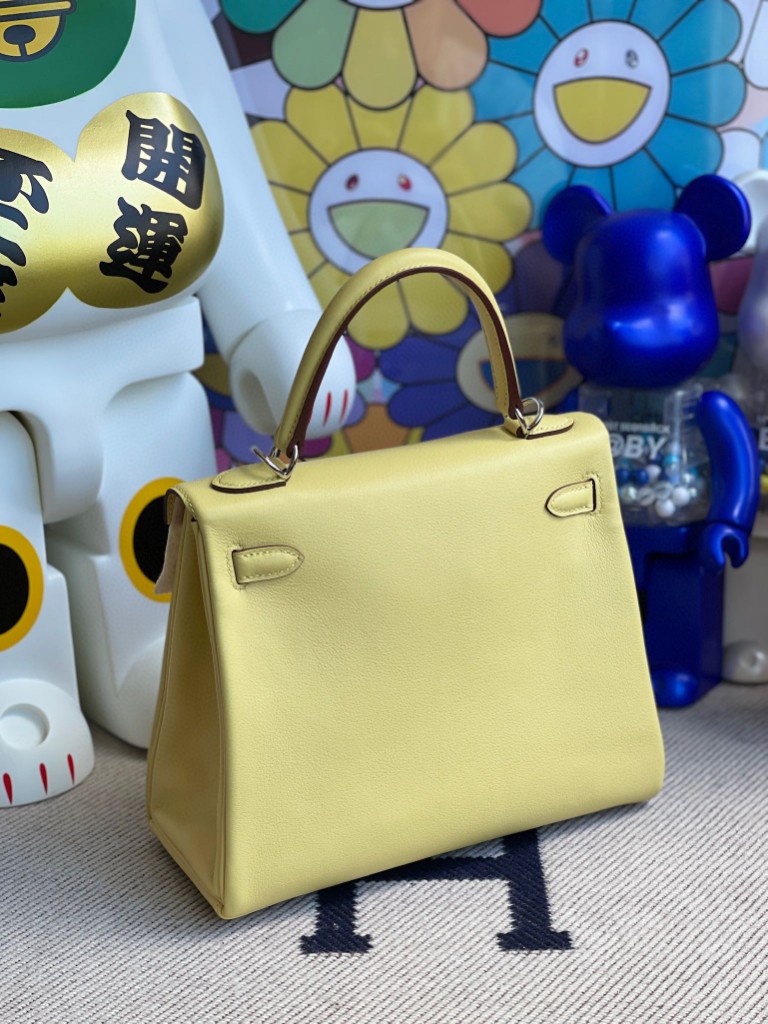 Hermès（爱马仕）Kelly 凯莉包 Swift 1Z 小鸡黄 银扣 25cm 顶级手缝 定制