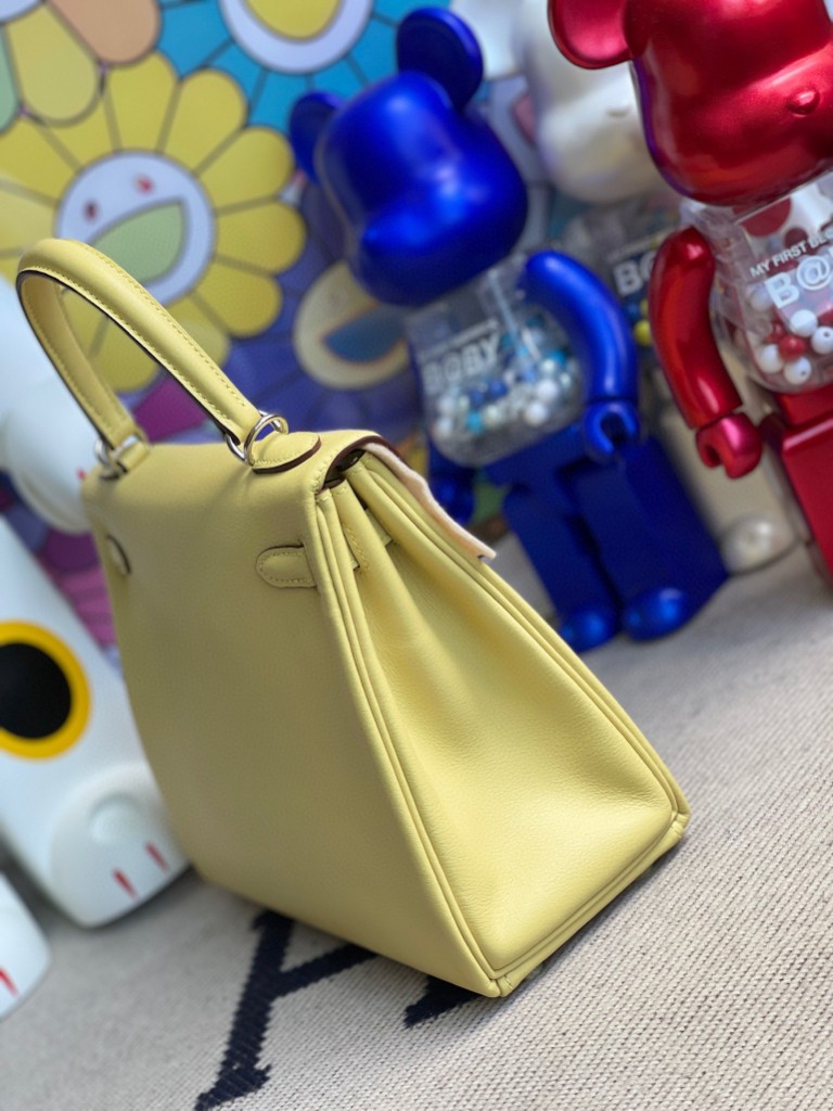 Hermès（爱马仕）Kelly 凯莉包 Swift 1Z 小鸡黄 银扣 25cm 顶级手缝 定制