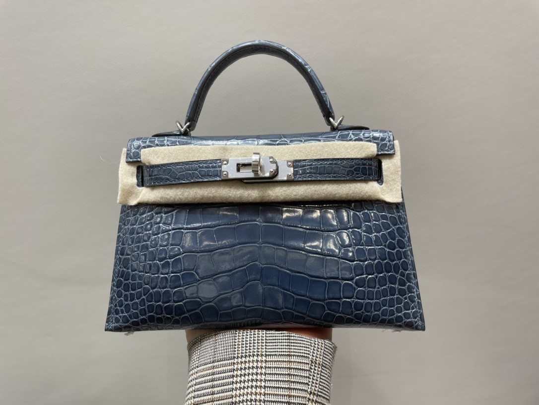 Hermès（爱马仕）Mini kelly ll Alligator shiny 亮面鳄鱼 N7 风暴蓝 银扣 顶级手缝 现货