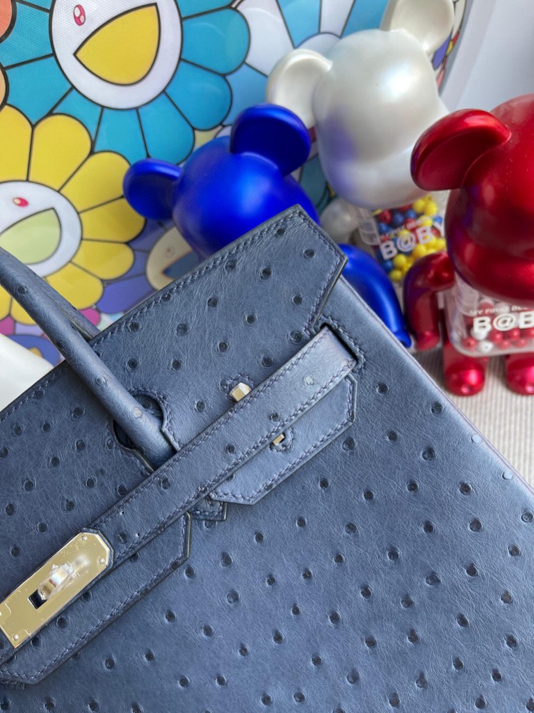 Hermès（爱马仕）Birkin 铂金包 Ostrich kk鸵鸟 马耳他蓝 银扣 30cm 顶级手缝