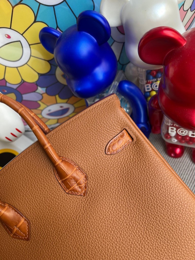 Hermès（爱马仕）Birkin Touch 系列 金棕色 雾面棕色鳄鱼 银扣 25cm 顶级手缝