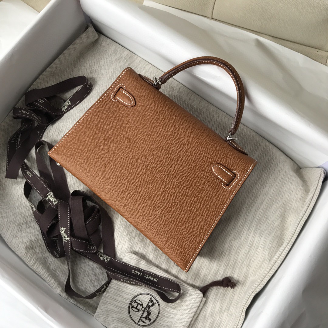 Hermès（爱马仕）Minikelly ll Epsom 原厂掌纹皮 ck37 金棕 gold 银扣 现货