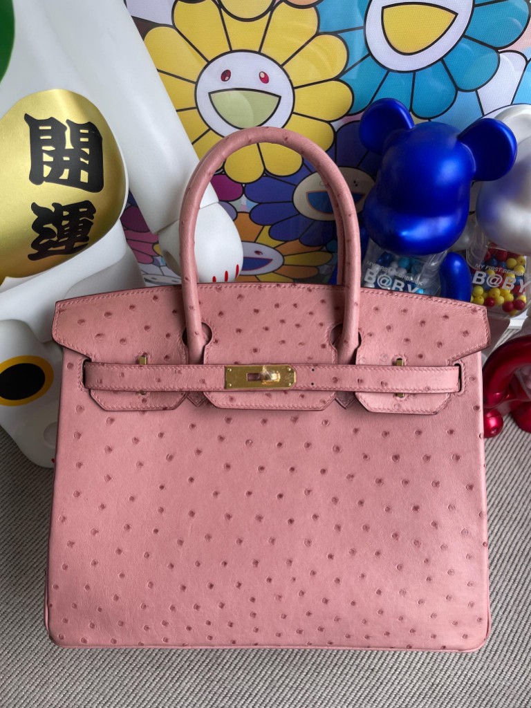 Hermès（爱马仕）Birkin 铂金包 Ostrich kk 鸵鸟 cc94 陶瓷粉 金扣 30cm 定制