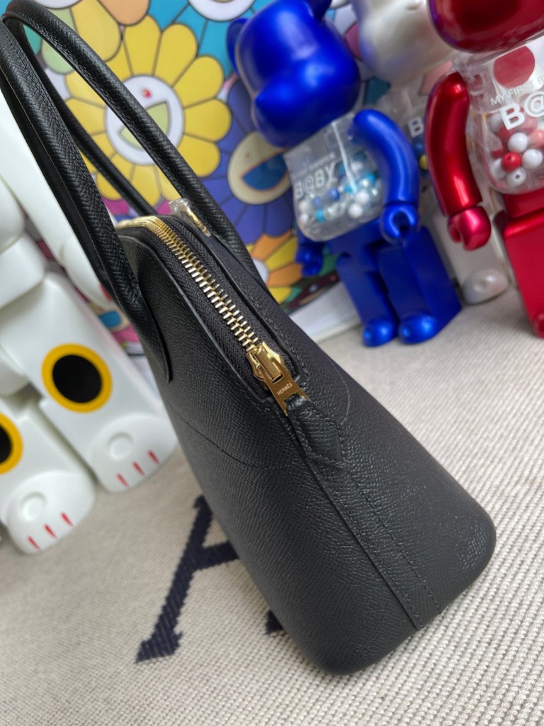 Hermès（爱马仕）Bolide 保龄球包 Epsom 原厂掌纹皮 ck89 黑色 Noir 金扣 27cm 顶级手缝