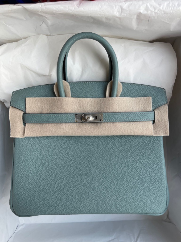 Hermès（爱马仕）Birkin 铂金包 原厂小牛皮 7G 天青蓝 银扣 25cm 顶级手缝
