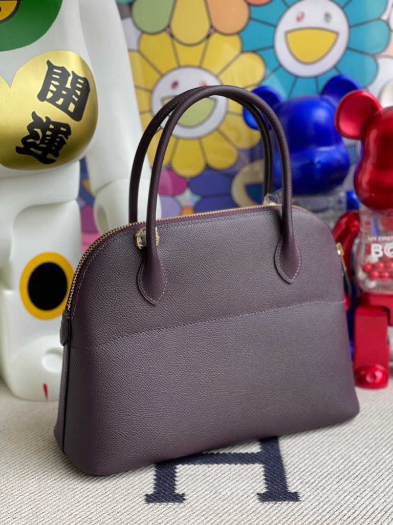 Hermès（爱马仕）Bolide 保龄球包 Epsom 原厂掌纹皮 葡萄紫 金扣 27cm 顶级手缝