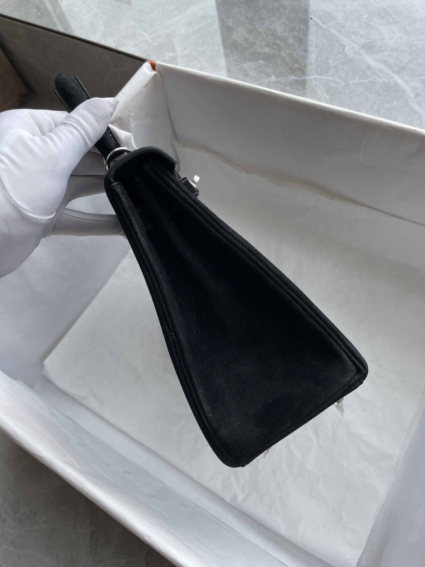 Hermès（爱马仕）Kelly 凯莉包 麂皮 ck89 黑色 Noir 银扣 25cm 顶级手缝 现货