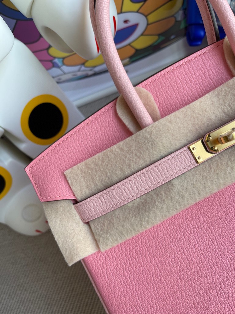 Hermès（爱马仕）Birkin 铂金包 山羊皮 5p 樱花粉拼 3Q粉 金扣 马蹄印 25cm 顶级手缝