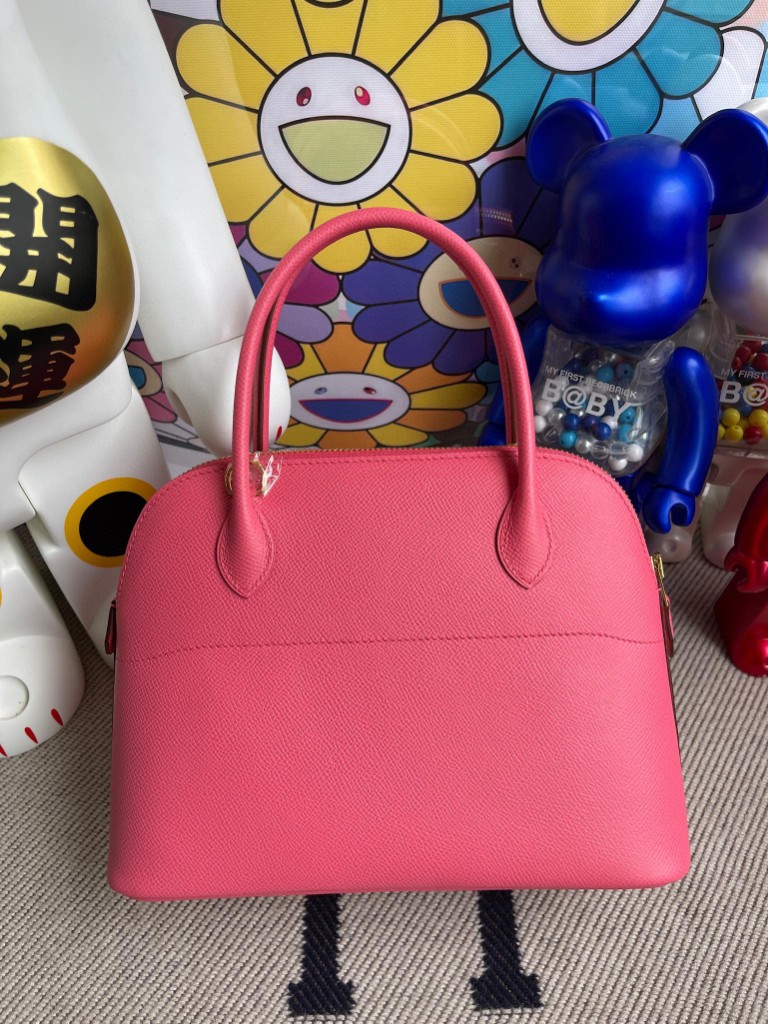 Hermès（爱马仕）Bolide 保龄球包 Epsom 原厂掌纹皮 8W 唇膏粉 rose gold 金扣 27cm 顶级手缝