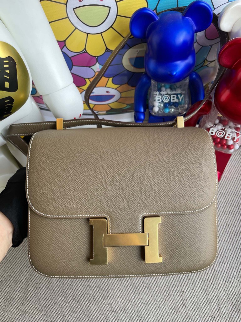 Hermès（爱马仕）Constance 空姐包 Epsom 原厂掌纹皮 ck18 大象灰 Etoupe 金扣 24cm 顶级手缝