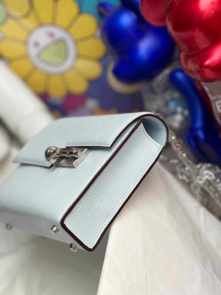 Hermès（爱马仕）Verrou 插销包 Chevre T0 雾蓝色 银扣 17cm 顶级手缝