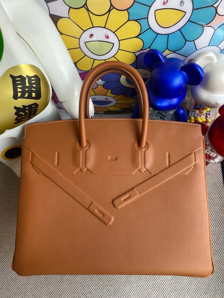 Hermès（爱马仕）Birkin Shadow 影子包 金棕色 银扣 35cm 顶级手缝