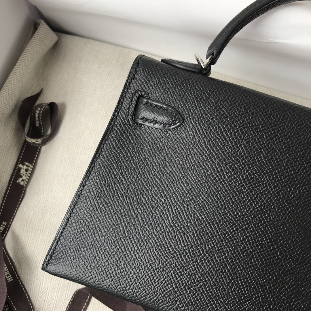 Hermès（爱马仕）Mini kelly ll Epsom 原厂掌纹皮 ck89 黑色 noir 银扣 顶级手缝 现货