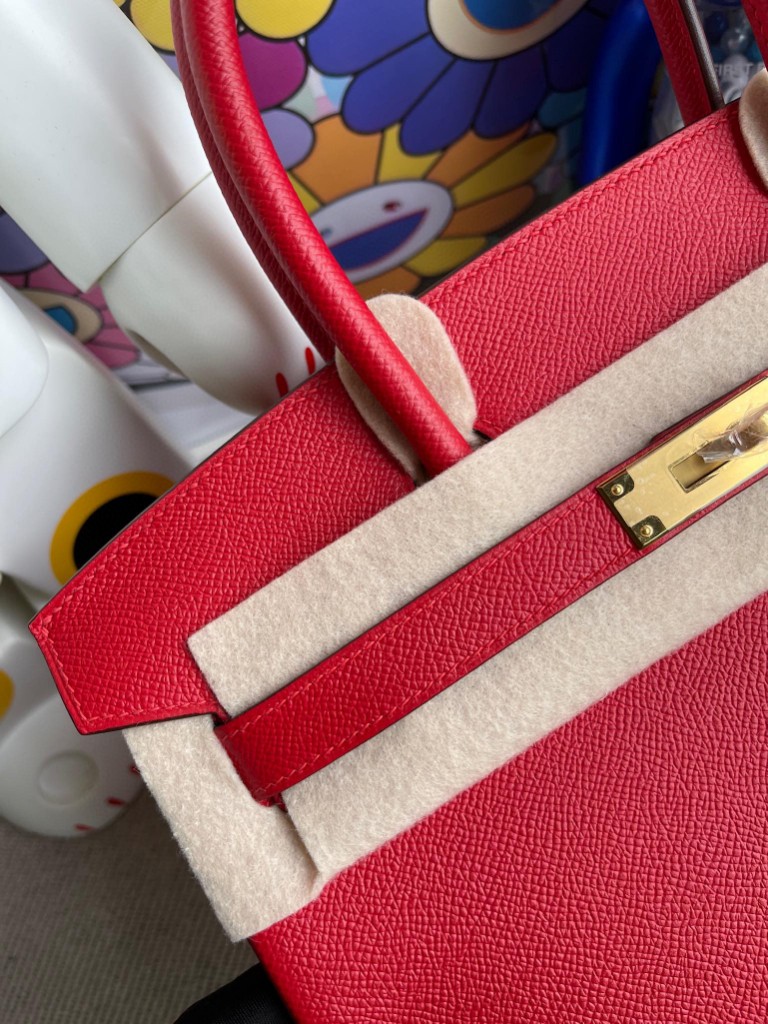 Hermès（爱马仕）Birkin 铂金包 Epsom 原厂掌纹皮 Q5 国旗红 Rouge casaque 金扣 30cm 顶级手缝