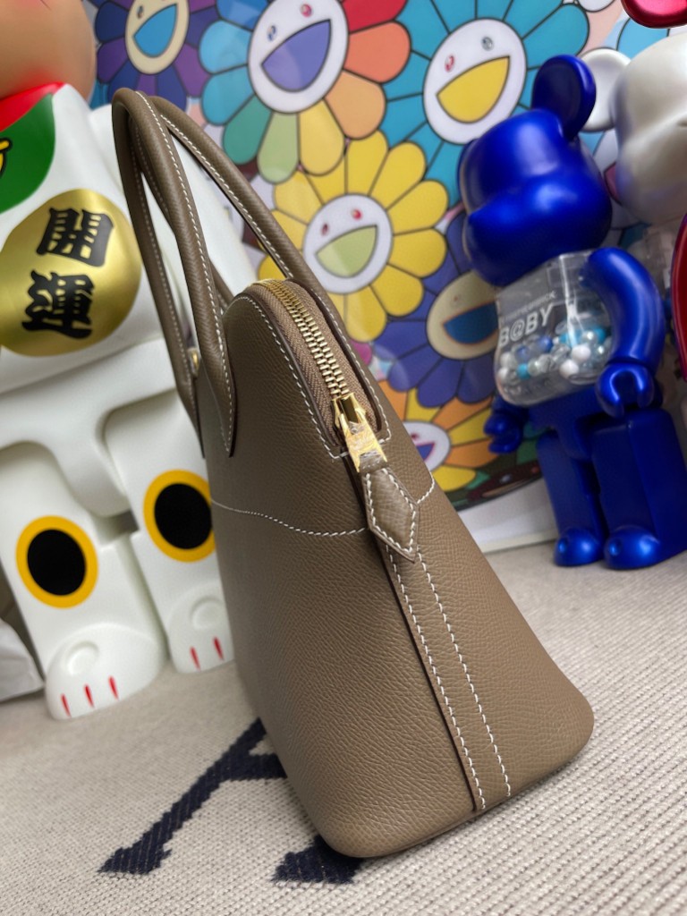 Hermès（爱马仕）Bolide 保龄球包 Epsom 原厂掌纹皮 ck18 大象灰 etoupe 金扣 27cm 顶级手缝