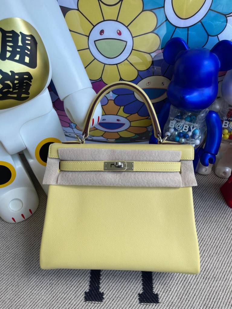 Hermès（爱马仕）Kelly 凯莉包 Swift 1Z 小鸡黄 银扣 25cm 顶级手缝 定制