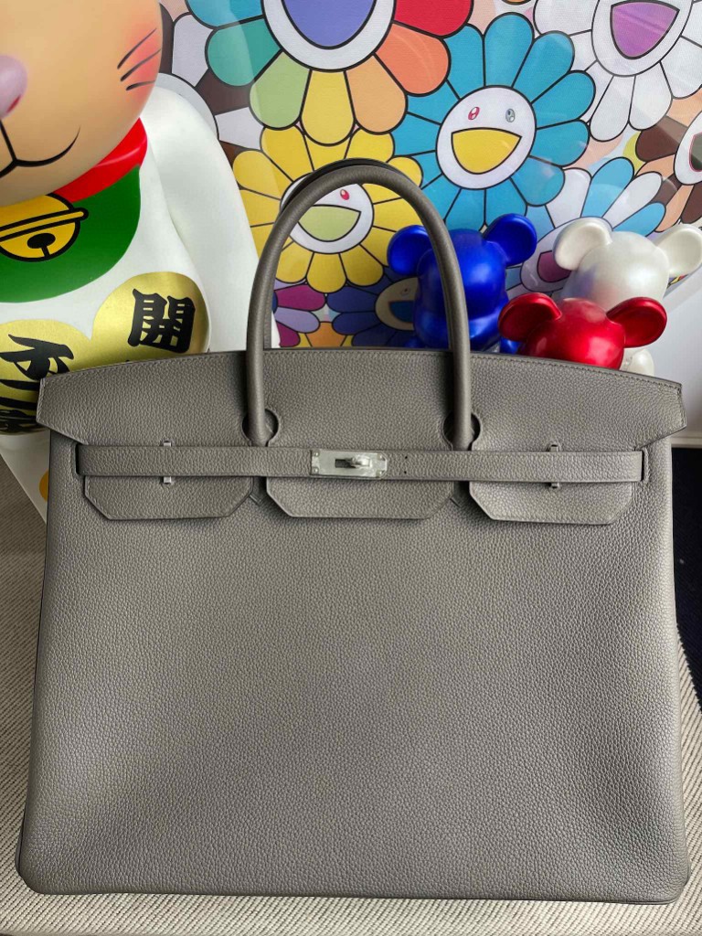Hermès（爱马仕）Birkin 铂金包 原厂小牛皮 8F 锡器灰 Etain 银扣 40cm 顶级手缝