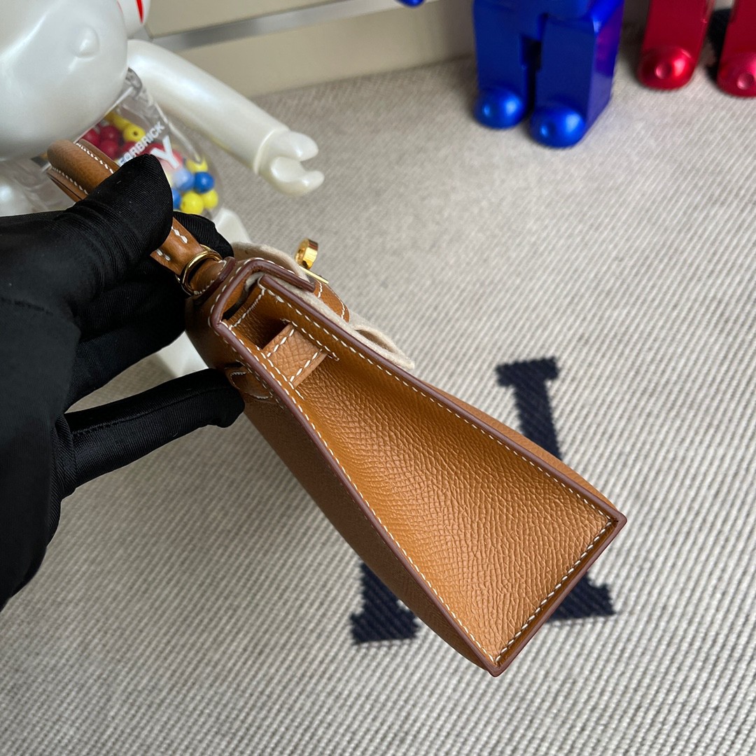 Hermès（爱马仕）Minikelly ll Epsom 原厂掌纹皮 ck37 金棕 gold 金扣 现货