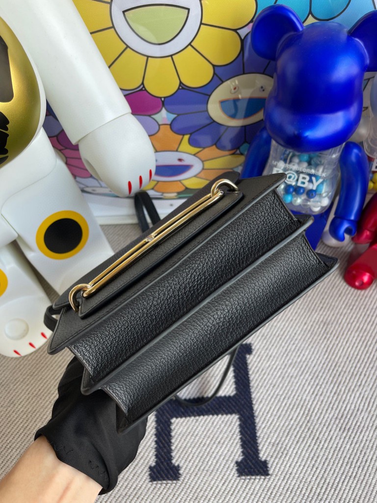 Hermès（爱马仕）Roulis 猪鼻子 Chevre 山羊皮 ck89 黑色 Noir 浅金色 18cm 顶级手缝