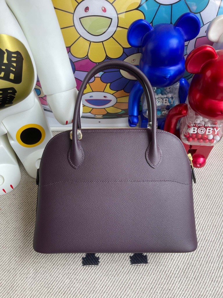 Hermès（爱马仕）Bolide 保龄球包 Epsom 原厂掌纹皮 葡萄紫 金扣 27cm 顶级手缝