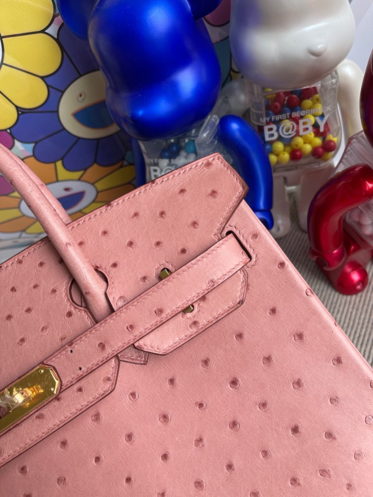 Hermès（爱马仕）Birkin 铂金包 Ostrich kk 鸵鸟 cc94 陶瓷粉 金扣 30cm 定制