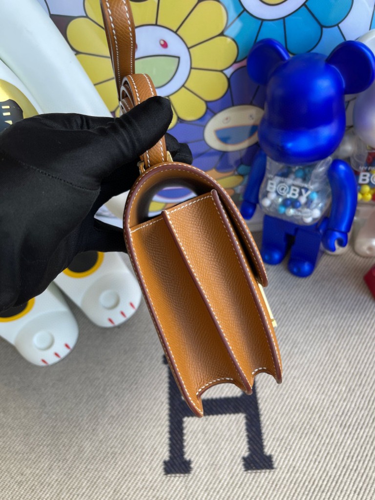 Hermès（爱马仕）Constance 空姐包 Epsom 原厂掌纹皮 ck37 金棕色 gold 金扣 18cm 顶级手缝