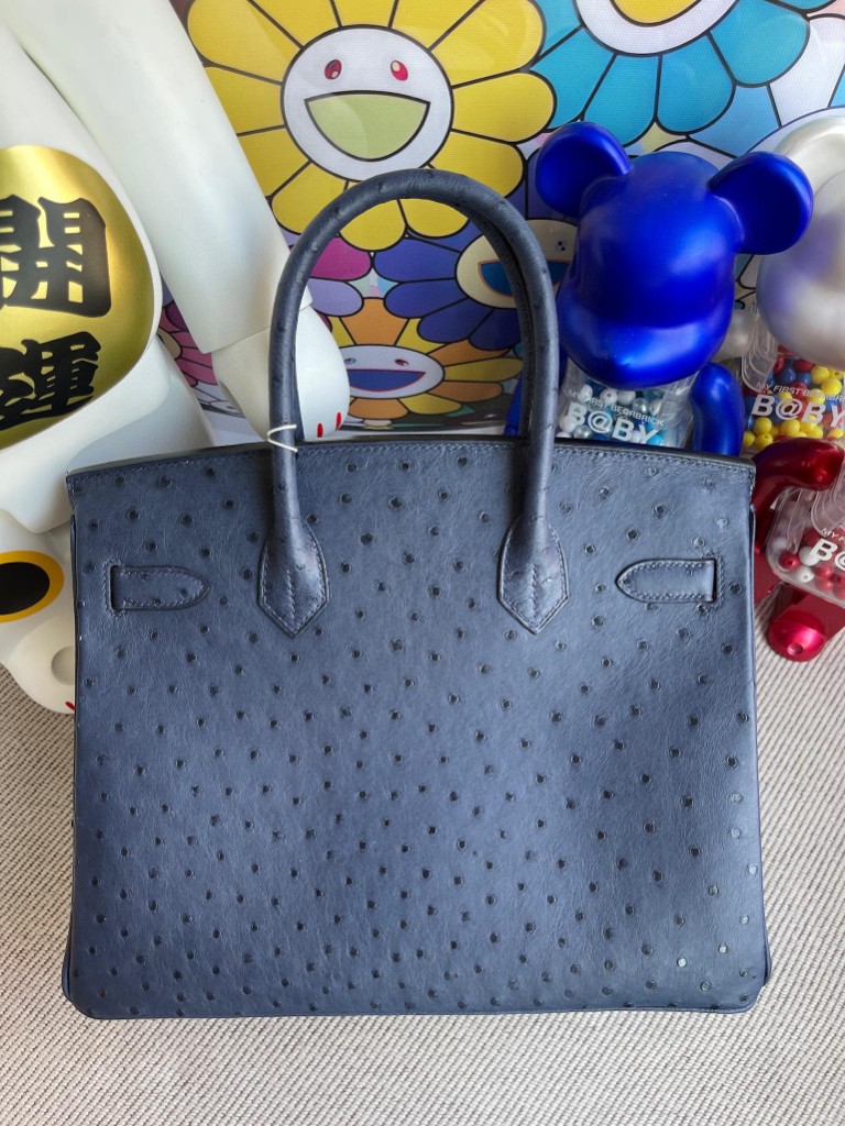 Hermès（爱马仕）Birkin 铂金包 Ostrich kk鸵鸟 马耳他蓝 银扣 30cm 顶级手缝
