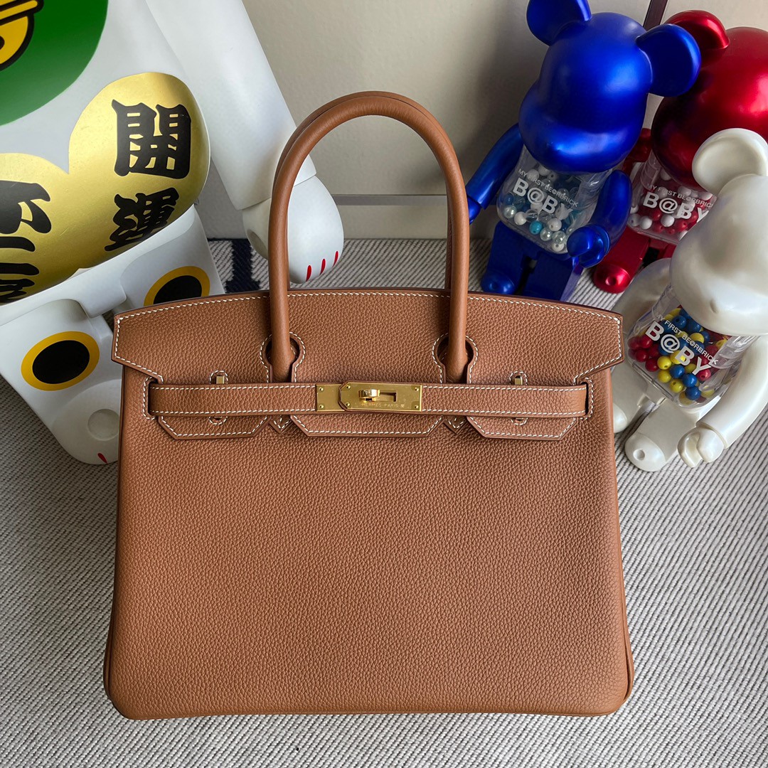 Hermès（爱马仕）Birkin 铂金包 原厂小牛皮 togo  金棕色 gold 金扣 30cm 顶级手缝 现货