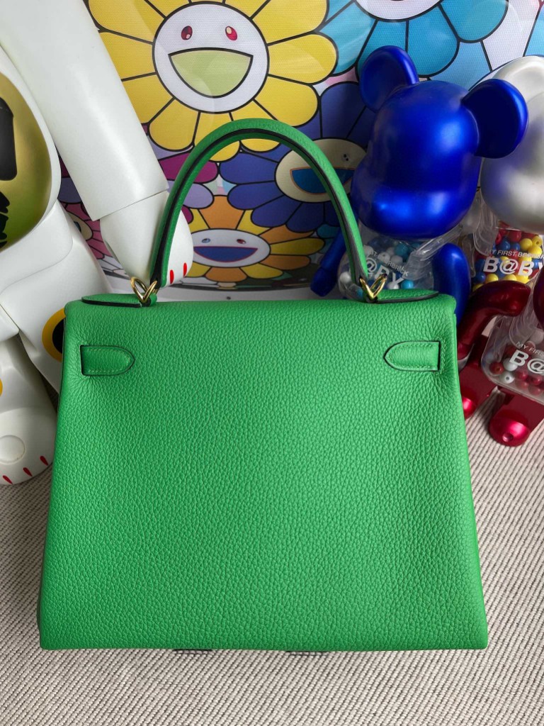 Hermès（爱马仕）kelly 凯莉包 原厂小牛皮 togo 1K 竹子绿 Bamboo 金扣 28cm 顶级手缝