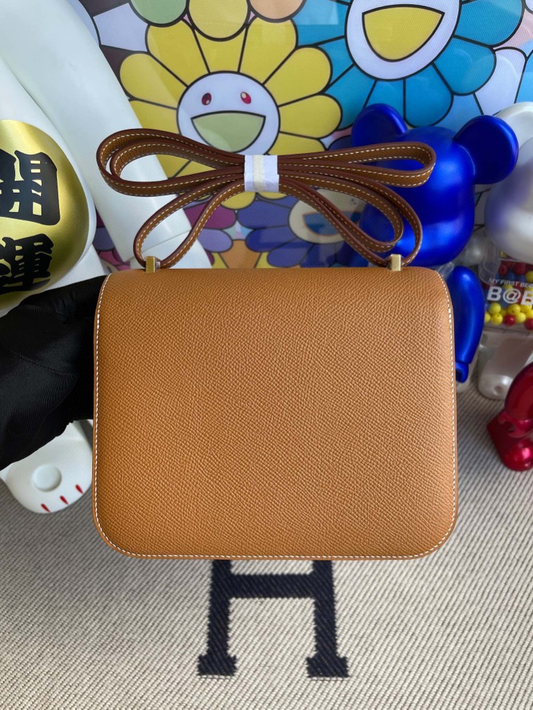 Hermès（爱马仕）Constance 空姐包 Epsom 原厂掌纹皮 ck37 金棕色 gold 金扣 18cm 顶级手缝