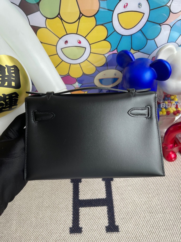 Hermès（爱马仕）Mini kelly pochette Boxcalf 黑色 Noir 银扣  22cm 顶级手缝  手拿包 晚宴包