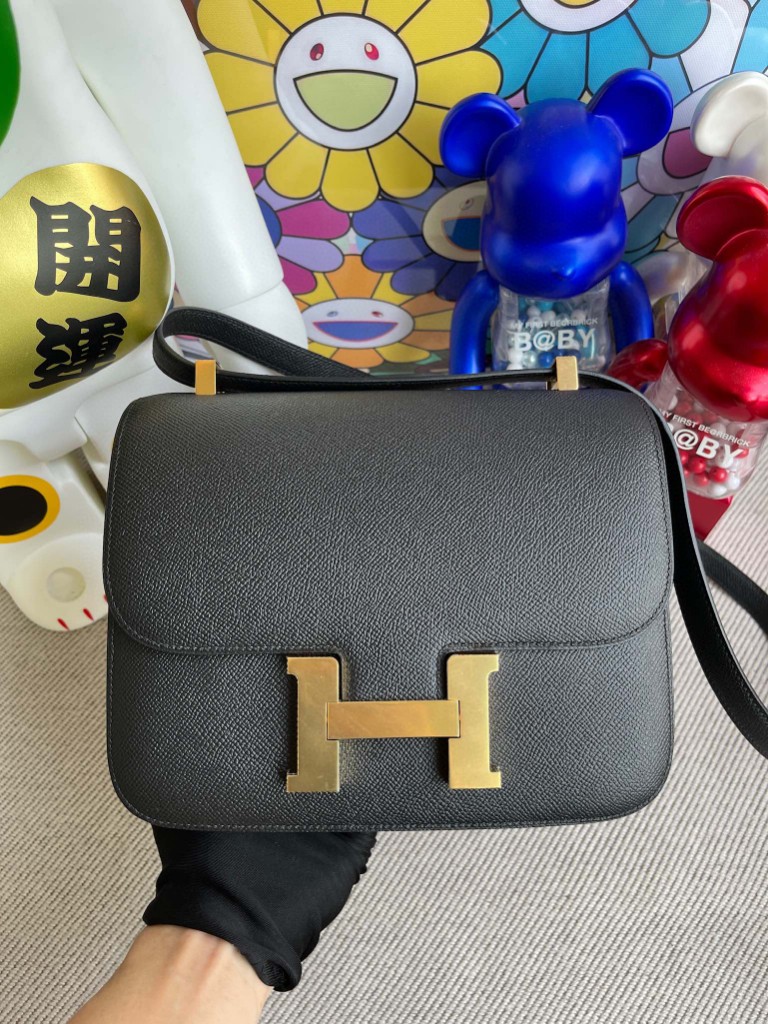Hermès（爱马仕）Constance 空姐包 Epsom 原厂掌纹皮 ck89 黑色 Noir 金扣 24cm 顶级手缝