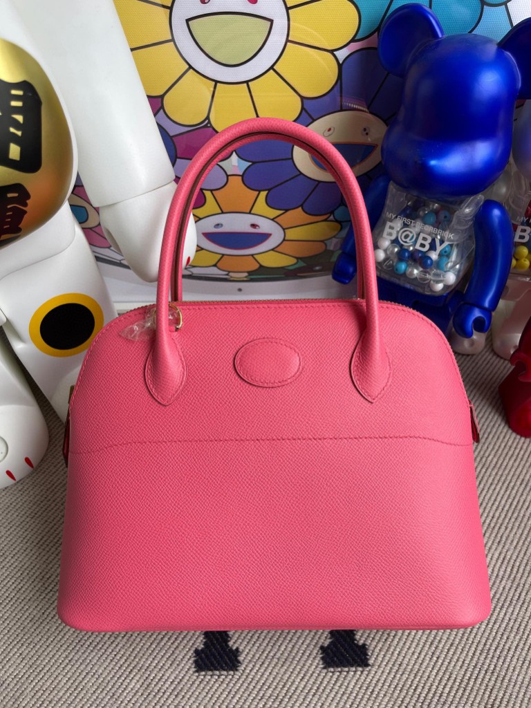 Hermès（爱马仕）Bolide 保龄球包 Epsom 原厂掌纹皮 8W 唇膏粉 rose gold 金扣 27cm 顶级手缝